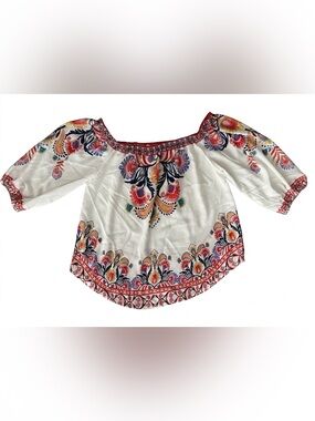 Jealous Tomato Boho Off The Shoulder Blouse printed paisly boho embroidery XS